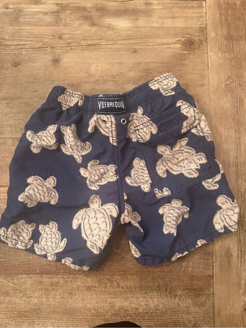 Vilebrequin Navy Swim Shorts with Beige Turtle Print